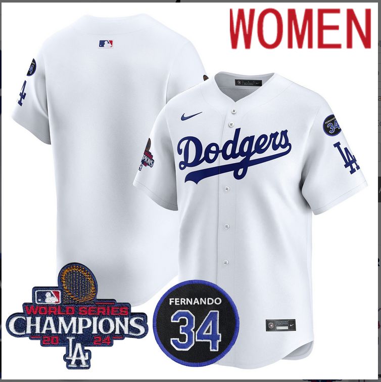 Women MLB Los Angeles Dodgers blank white2024 World Series Champions Patch Limited Jersey